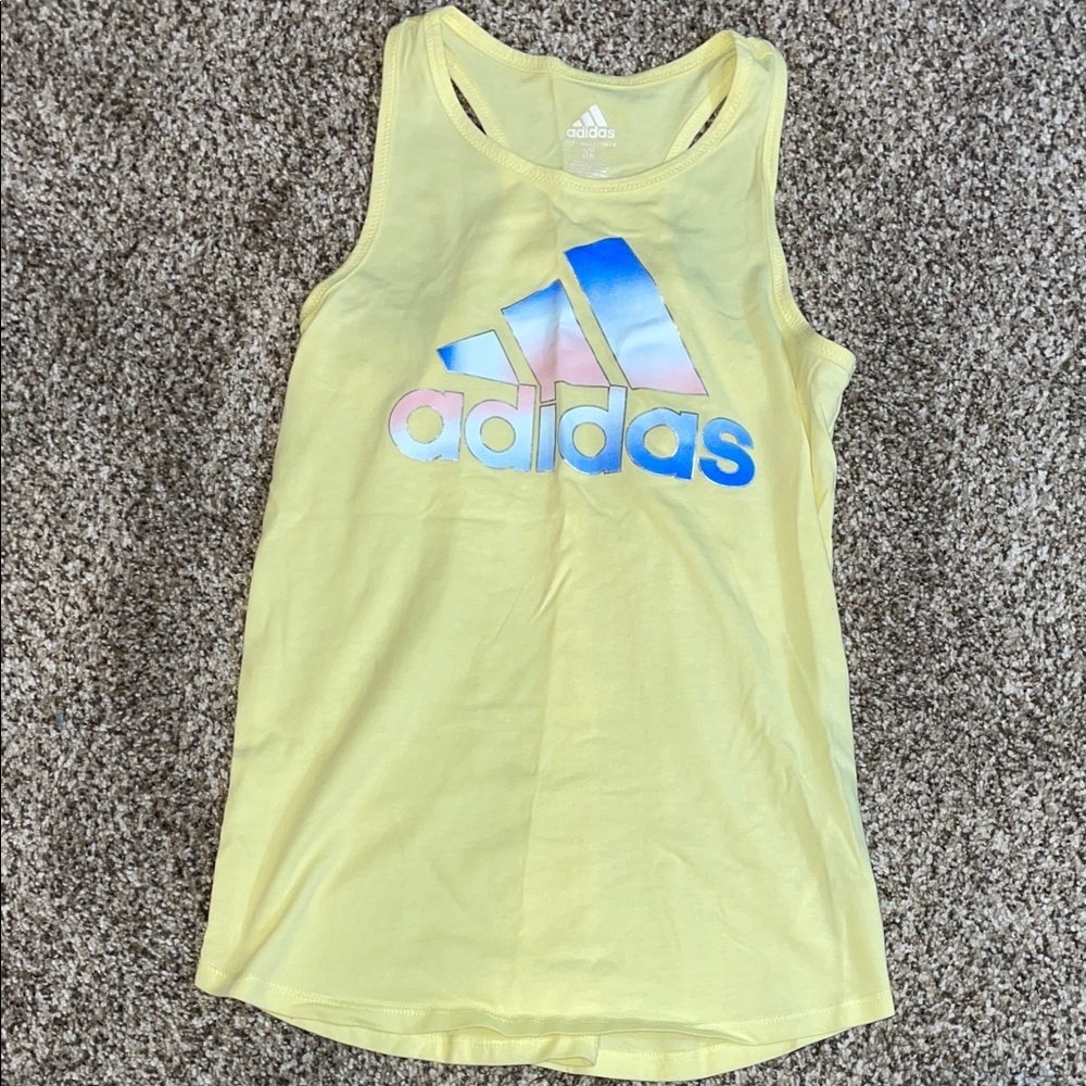 adidas Yellow Racerback Tank with Iridescent Logo